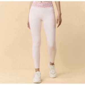 Blogilates Women's Ruched High Rise Waistband Leggings Pink Gingham Size Med NWT